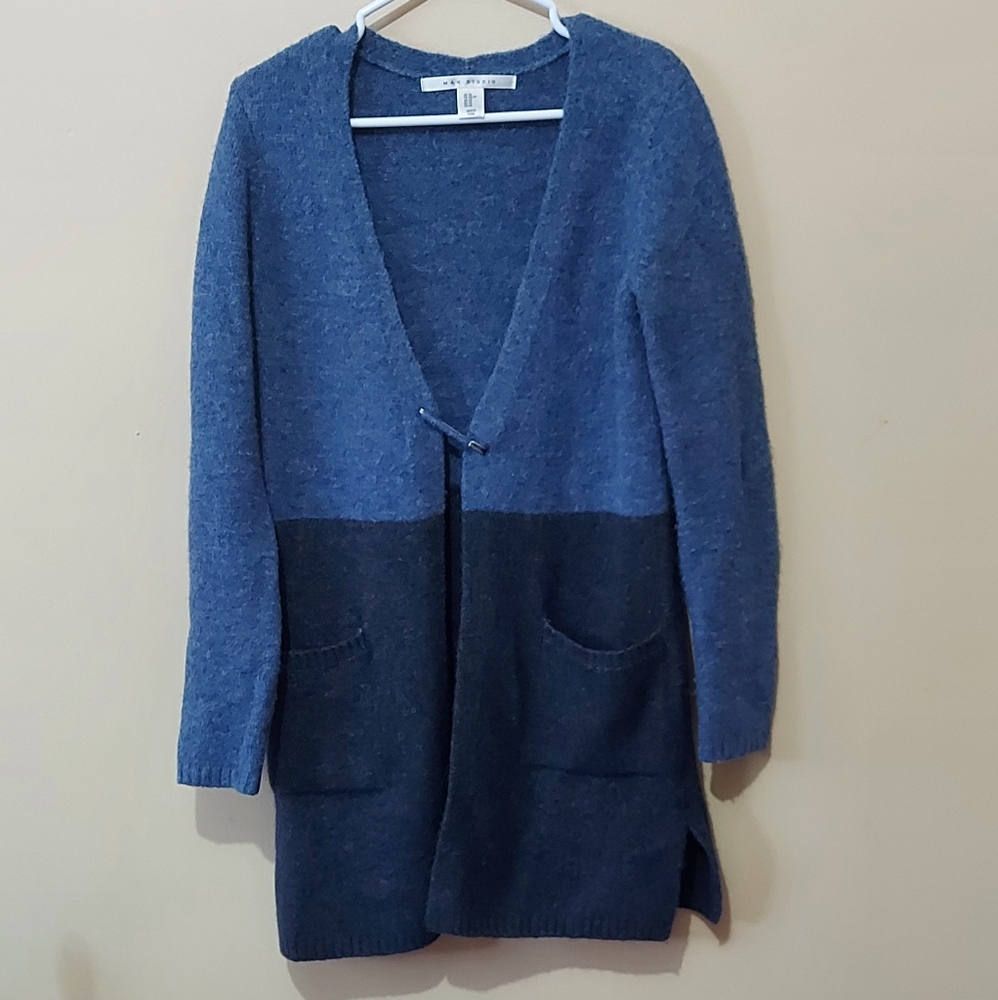 Max Studio Blue Colour Block Oversized Cardigan Wool Alpaca Blend